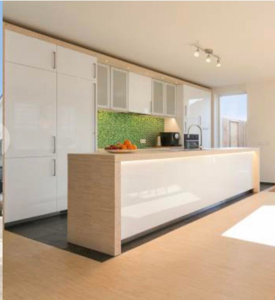 Witte Hoogglans keuken met spoeleiland, Ophalen, Gebruikt, Wit, Met kookeiland