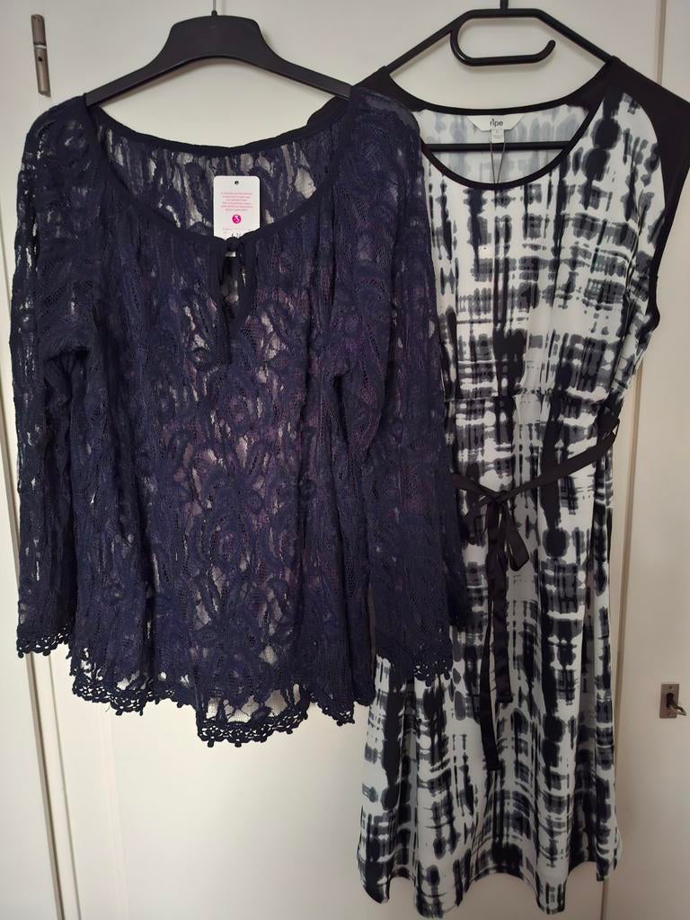 Positiejurk +kanten blouson NIEUW kaartje er nog aan., Blauw, Jurk, Maat 42/44 (L), Nieuw