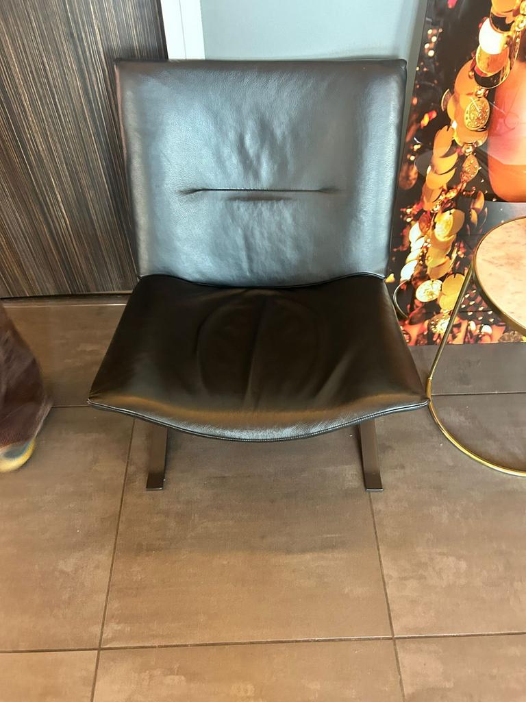 Zwarte leren fauteuil - Comfortabele lounge stoel, Ophalen, Gebruikt, Zwart, Leer