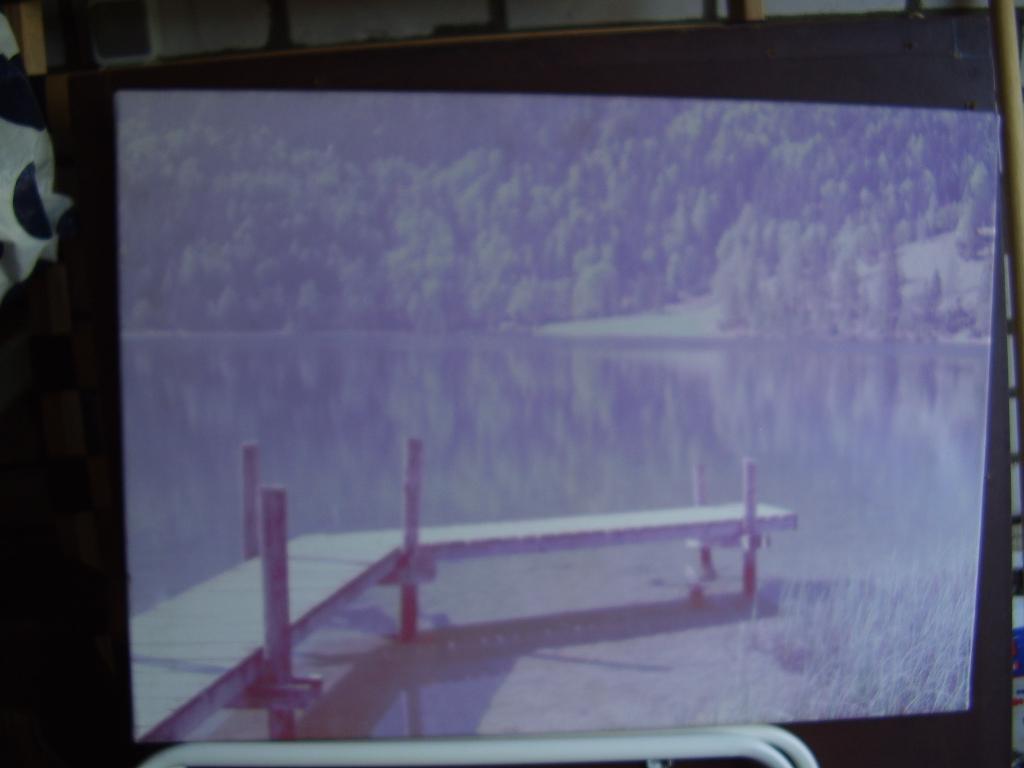 schilderij kunst steiger meer water winter landschap deco, Ophalen of Verzenden, Zo goed als nieuw, Schilderij, 50 tot 75 cm