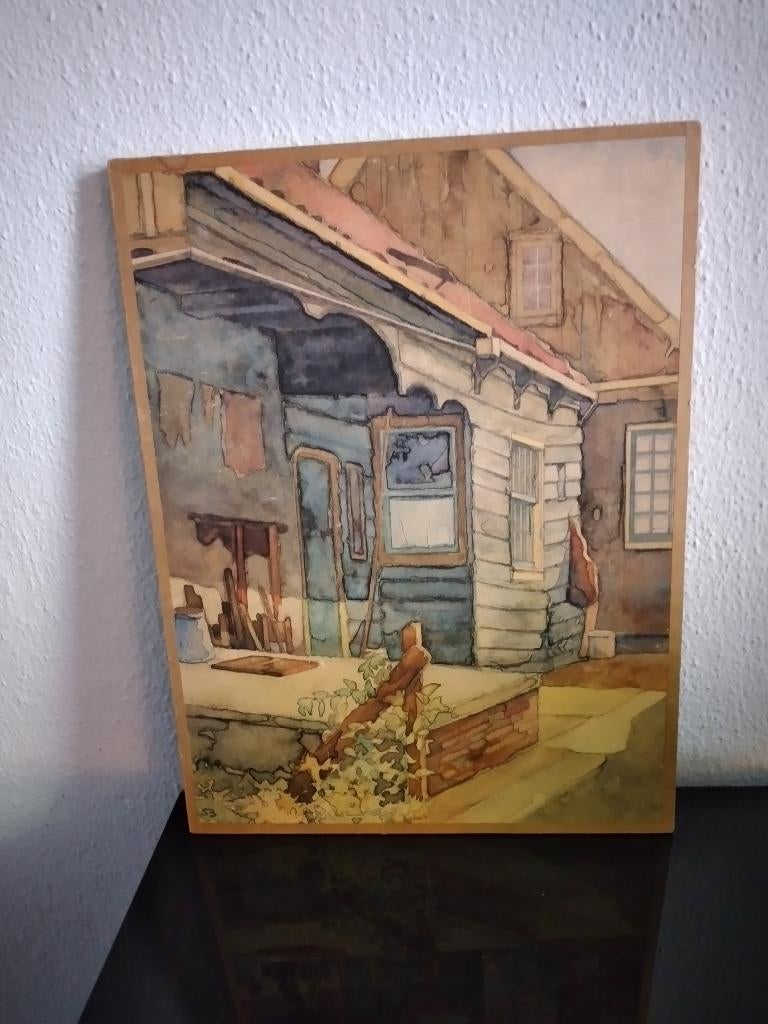 Originele Aquarel Tuinstraat Zaandijk uit de jaren '30, Ophalen