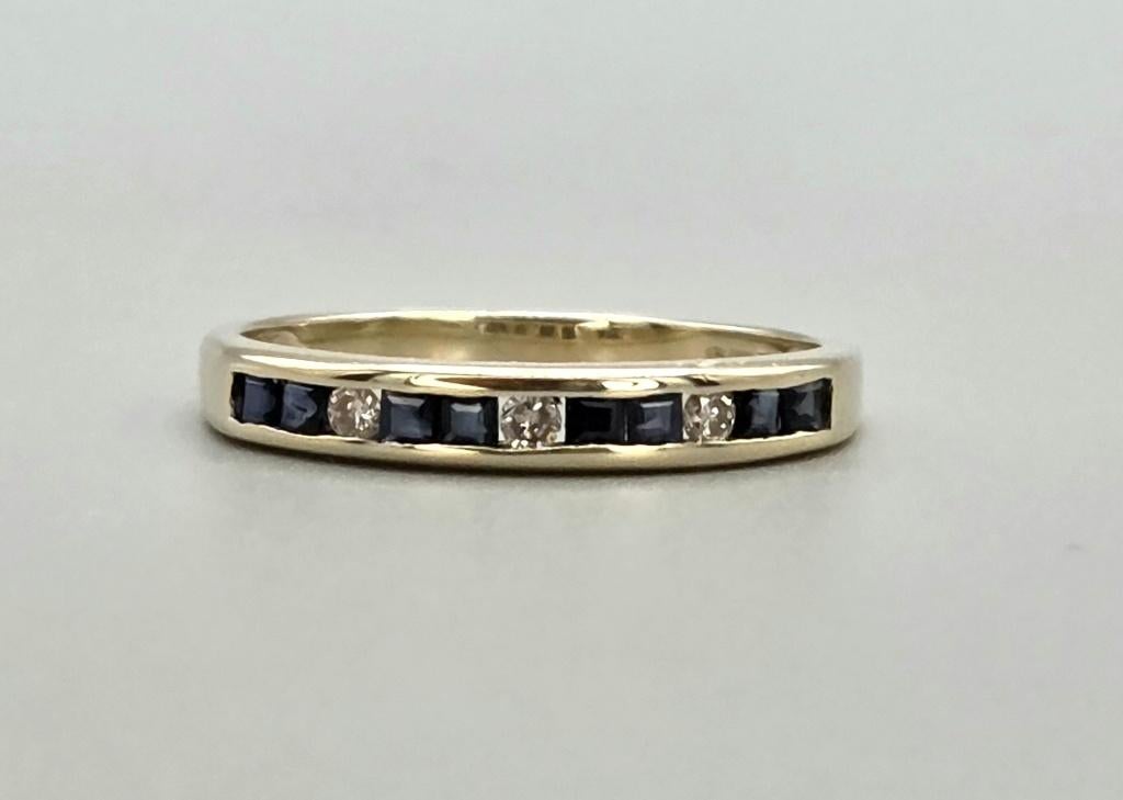 Gouden Vintage ring edelsteen saffier en diamant. 2026/187., Blauw, ., Ophalen of Verzenden, .
