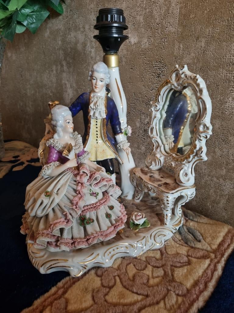 Antieke Saksisch Dresden Porseleinen Schemerlamp, Antiek en Kunst, Ophalen of Verzenden