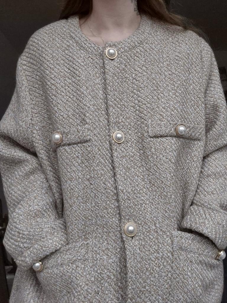 H&M tweed wollen jasje, H&M, Beige, Maat 46/48 (XL) of groter, Nieuw