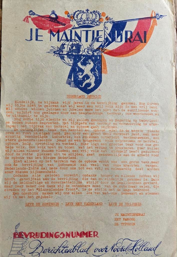 Bevrijdingsnummer 1945 Berichtenblad voor Noord Holland, Ophalen of Verzenden, 1940 tot 1960