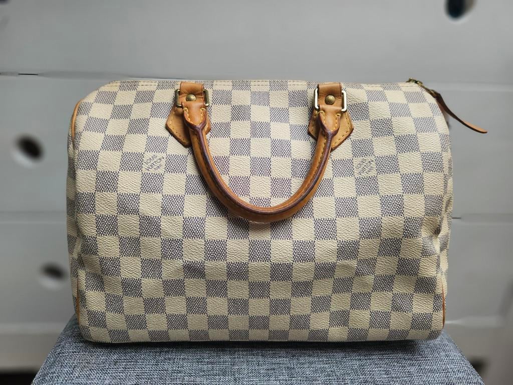 Louis vuitton speedy 30 azur, Ophalen of Verzenden, Zo goed als nieuw, Wit, Handtas
