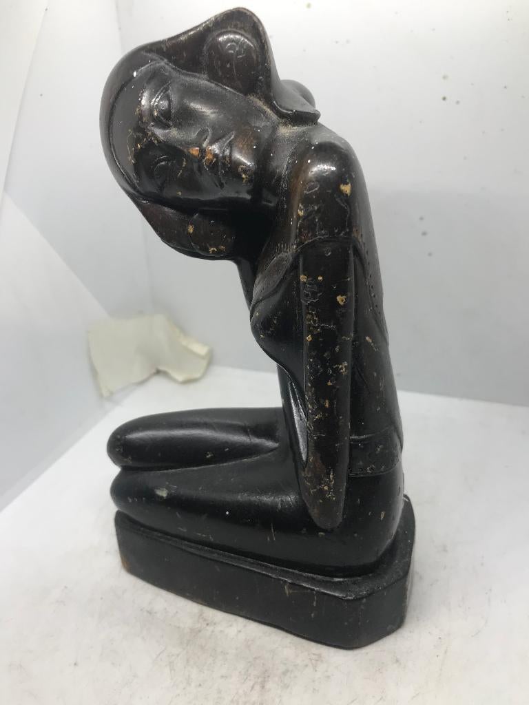 balinees hout sculptuur vrouw art deco, Minder dan 20 cm, Art deco, Ophalen of Verzenden, Handgemaakt