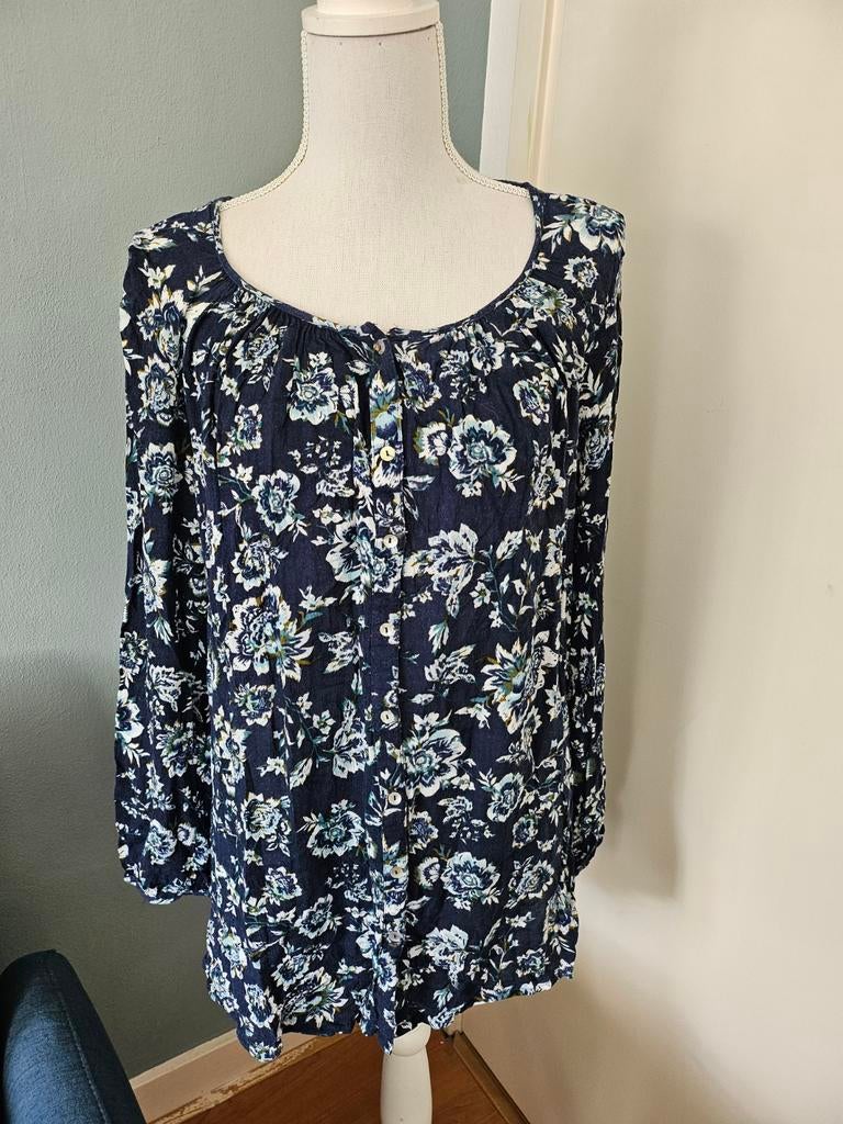 Bloemenprint blouse, maat L - goede staat, Ophalen of Verzenden, Zo goed als nieuw, Maat 42/44 (L), Blauw