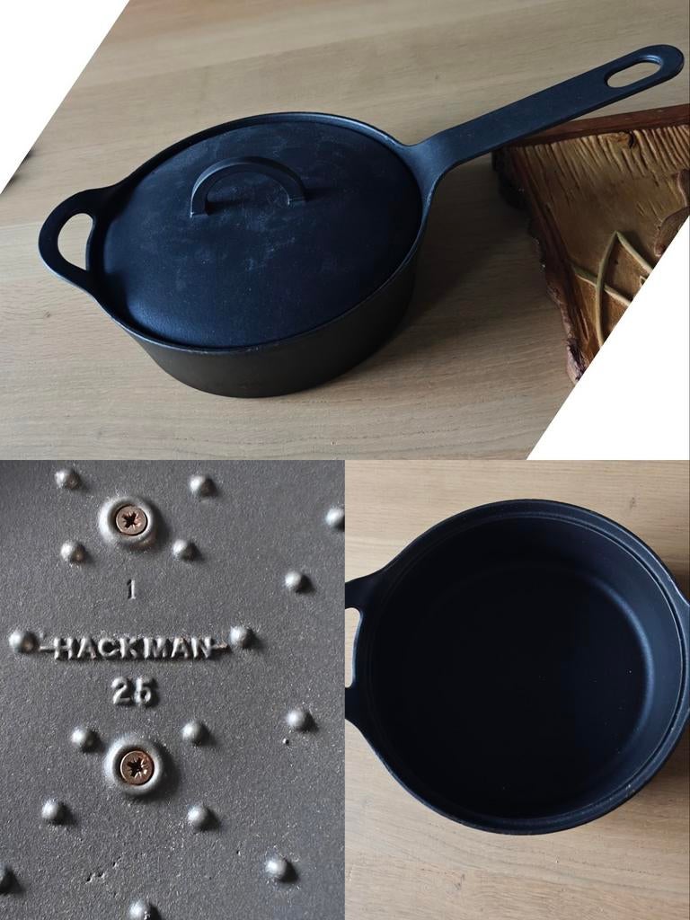 Hackman gietijzeren braadpan met deksel - 25 cm, Huis en Inrichting, Gebruikt, Gietijzer, Ophalen of Verzenden, Keramische plaat