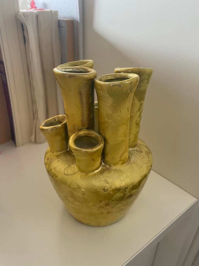 Goudkleurige trompetvaas met meerdere openingen, Ophalen of Verzenden