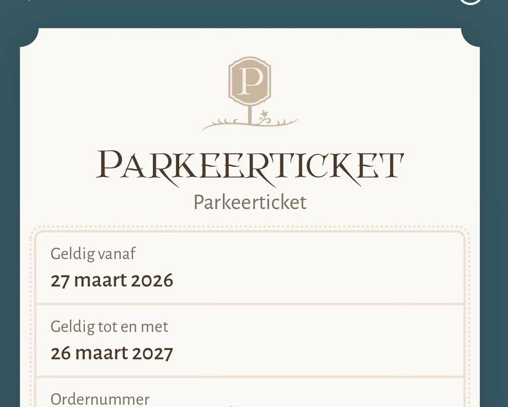 Parkeerticket Efteling, Eén persoon, Ticket of Toegangskaart