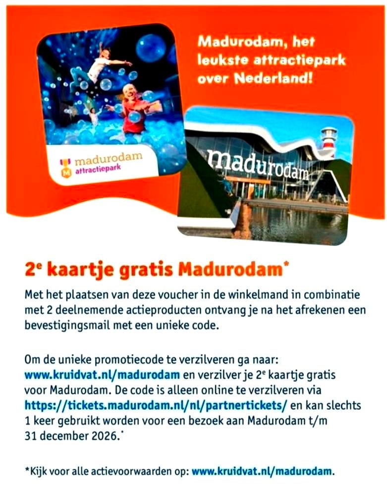 2e kaartje gratis Madurodam, Tickets en Kaartjes, Twee personen, Ticket of Toegangskaart