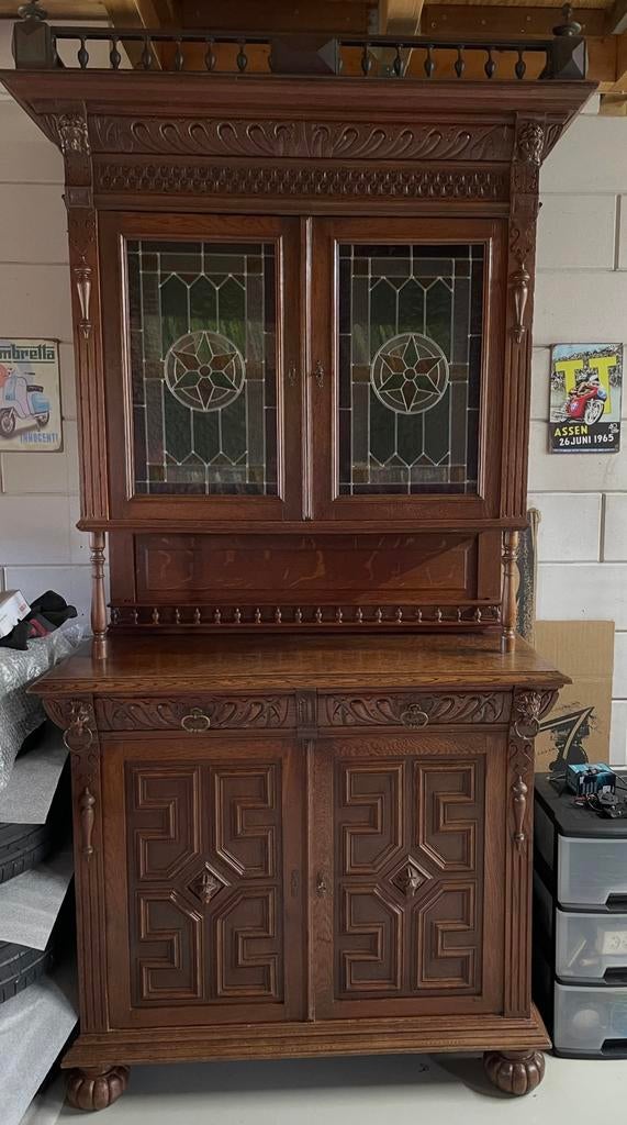 Antieke Kast mechelse kast uit 1860 glas in lood, Antiek en Kunst, Ophalen