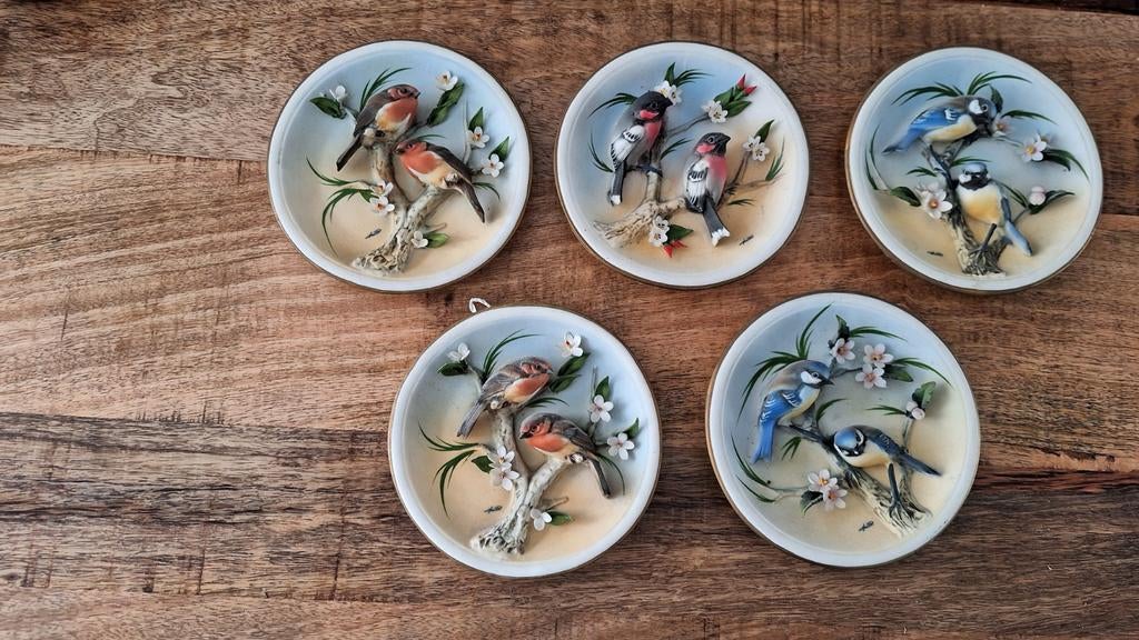 Vijf Wanddecoratie Bordjes met Vogels prijs per stuk, Ophalen of Verzenden, Gebruikt