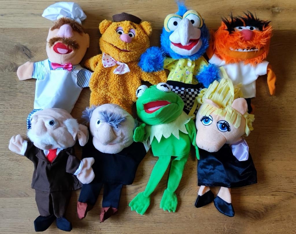 8x Muppets Handpoppen l Complete set l zgan, Kinderen en Baby's, Speelgoed | Knuffels en Pluche, Ophalen of Verzenden, Gebruikt
