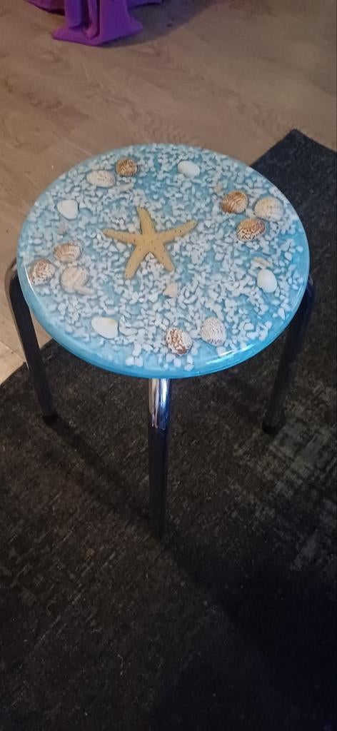 Prachtige vintage /retro kruk schelpen /zee ster jaren 70, Huis en Inrichting, Tafels | Bijzettafels, Ophalen of Verzenden, Zo goed als nieuw