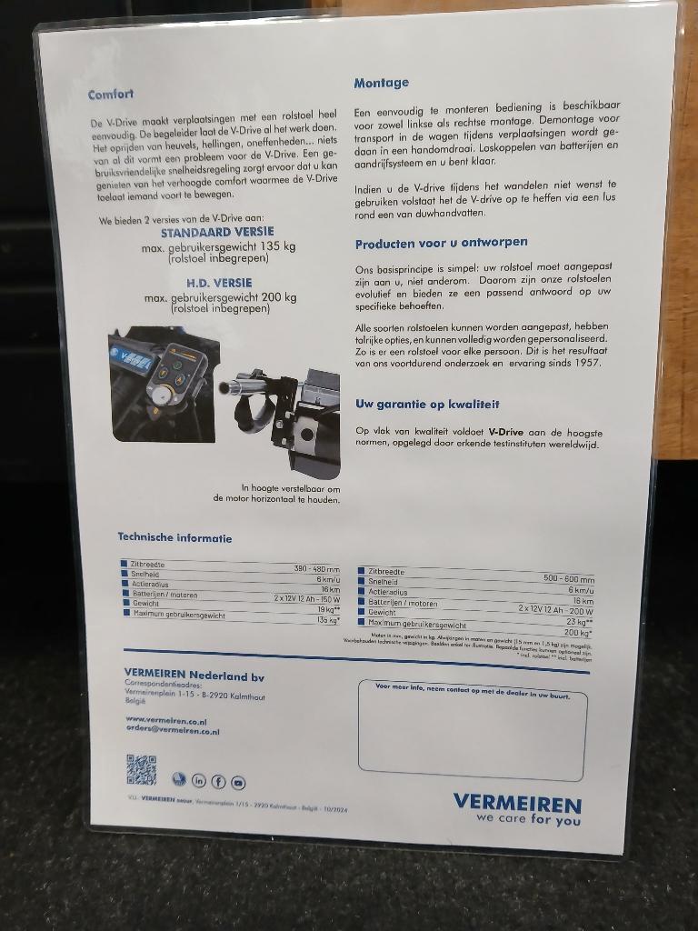 Rolstoel duwondersteuning V-Drive, Ophalen of Verzenden, Nieuw, Elektrische rolstoel