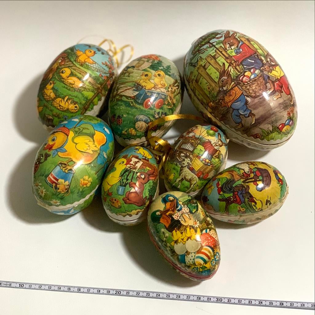 8 Vintage Paaseieren van Karton - Decoratief, Ophalen of Verzenden, Gebruikt