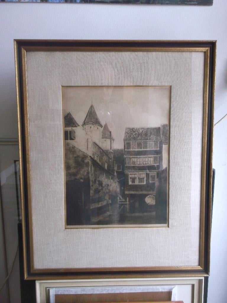 Ets van Dirk Harting ; Kamperbinnenpoort te Amersfoort, Antiek en Kunst, Kunst | Etsen en Gravures, Ophalen