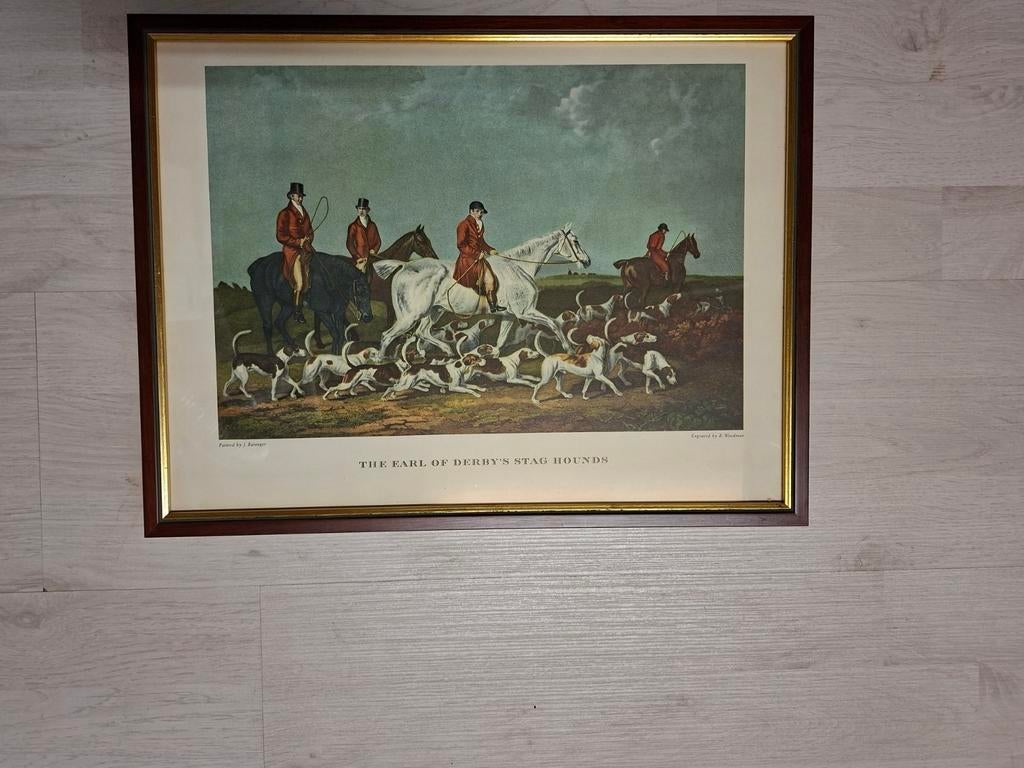 Engels tafereel jacht paarden in mooie lijst 42x32, Ophalen