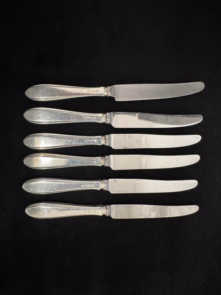 Zeven Gero 90 puntfilet fruitmesjes verzilverd, Antiek en Kunst, Antiek | Bestek, Ophalen of Verzenden