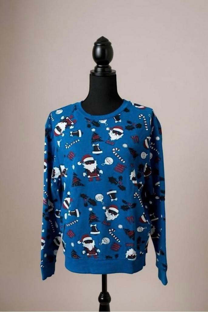 Blauwe kersttrui met Rudolf het rendier, maat M, Diversen, Ophalen of Verzenden, Zo goed als nieuw