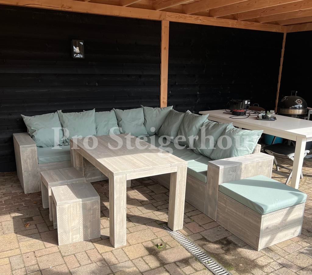 Steigerhout Loungeset Loungebank Hoekbank Tuinbank Tuinset, Tuin en Terras, Steigerhout, Nieuw, Ophalen of Verzenden, Eettafel