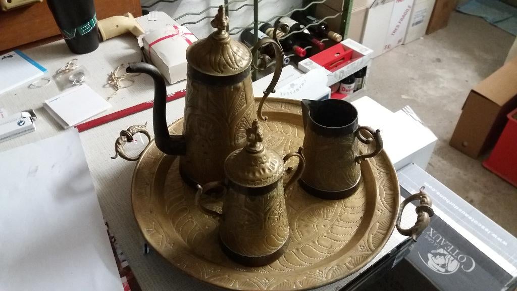 Koperen koffie of thee stel, Antiek en Kunst, Ophalen of Verzenden, Koper