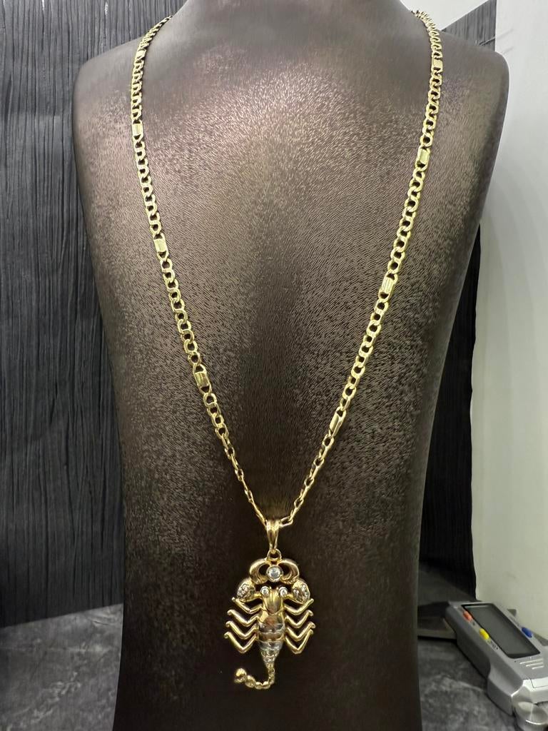 Prachtige 14 karaats gouden ketting met schorpioen hanger, Ophalen of Verzenden, Goud