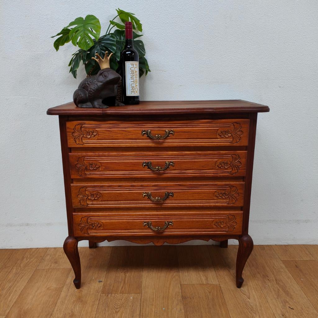 Vintage landelijk ladekastje Queen Ann ladekast commode 603, Valkenswaard, Gebruikt, Info@flashbackfurniture.nl, Eikenhout
