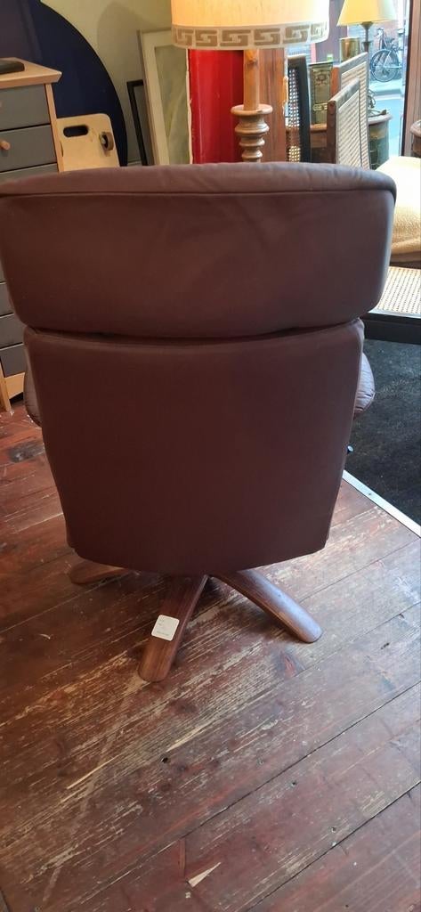 Vintage Modi Skand Leren Fauteuil - Draaibaar & Verstelbaar, Ophalen, Gebruikt, 75 tot 100 cm, Modi Skand