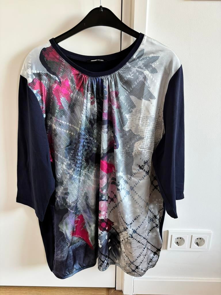 Shirt met grafische print * Frank Walder * maat 50, Kleding | Dames, Tops, Zo goed als nieuw, Maat 46/48 (XL) of groter, Blauw