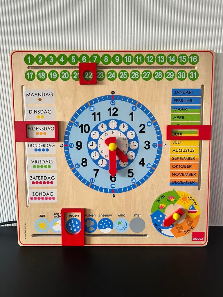 Goula houten klok kalender, Ophalen of Verzenden, Zo goed als nieuw, Overige typen