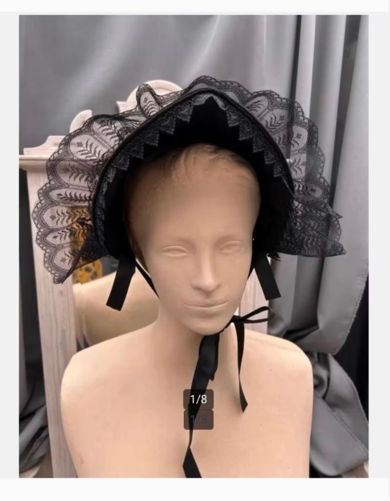 Zwarte stoffen kanten muts klederdracht look details, Ophalen of Verzenden