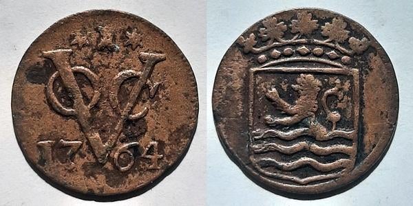 VOC Duit Zeeland 1764, Postzegels en Munten, Munten | Nederland, Verzenden, Vóór koninkrijk, Overige waardes