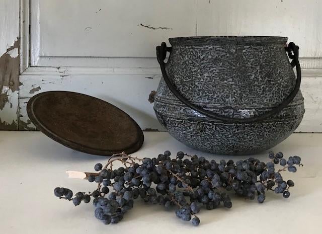 Antieke Franse geëmailleerd gietijzeren ketel heksenketel, Ophalen of Verzenden