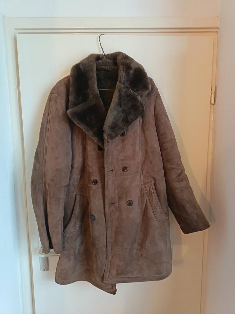 Handgemaakte Schapenvacht Jas - Bruin, Bruin, Overige maten, Ophalen of Verzenden, Zo goed als nieuw