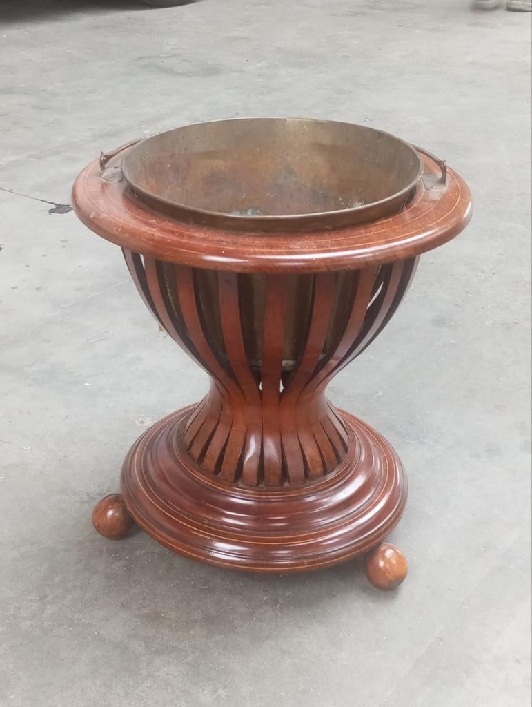 Decoratieve Houten Spuugkorf / Vuurkorf met Koperen Inzet, Ophalen of Verzenden