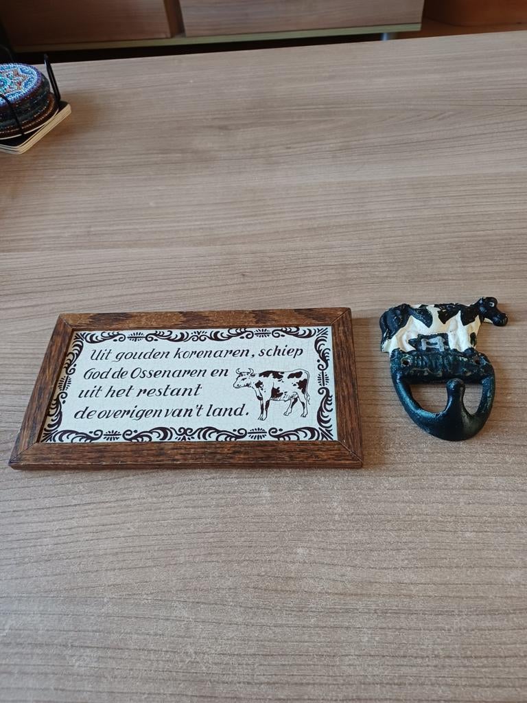 Tegeltableau MONA/HOLLAND m.koe,handwerk koe is v.gietijzer, Ophalen of Verzenden