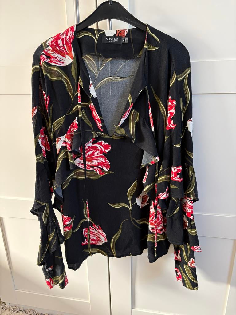 Soaked blouse zwart met tulpen en stroken, Ophalen of Verzenden, Gedragen, Maat 38/40 (M), Zwart