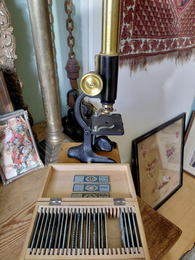 Antieke microscoop/objectglaasjes begin 1900, Ophalen of Verzenden