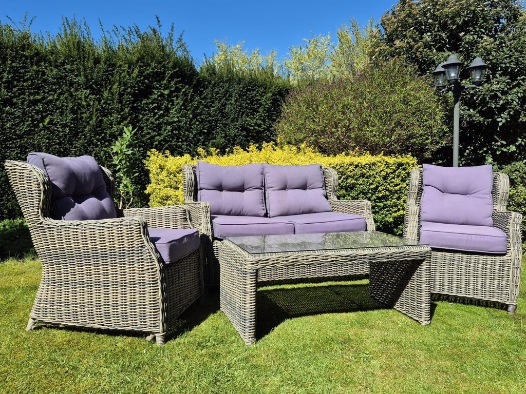 Mooie greywash wicker lounge set - ZGAN - zie omschrijving, Tuin en Terras, Tuinsets en Loungesets, Ophalen, 4 zitplaatsen, Zo goed als nieuw