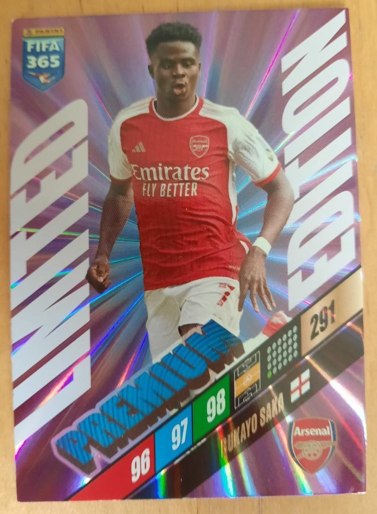 Panini kaart -  Bukayo Saka Limited Edition, Ophalen of Verzenden, Zo goed als nieuw, Buitenlandse clubs, Poster, Plaatje of Sticker