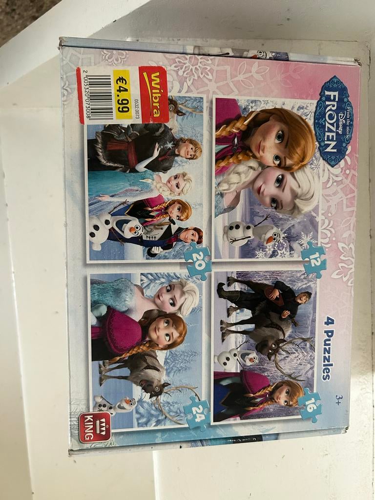 Frozen puzzels 4 stuks: 12, 16, 20 en 24 stukjes, Ophalen, 10 tot 50 stukjes, Gebruikt, 4 tot 6 jaar