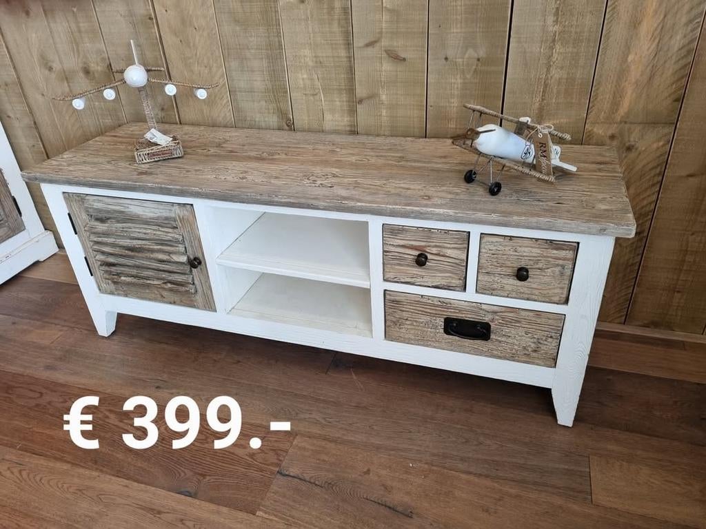 Landelijk Brocant TV meubel NU € 299.-, 100 tot 150 cm, Ophalen of Verzenden, Zo goed als nieuw, Minder dan 100 cm