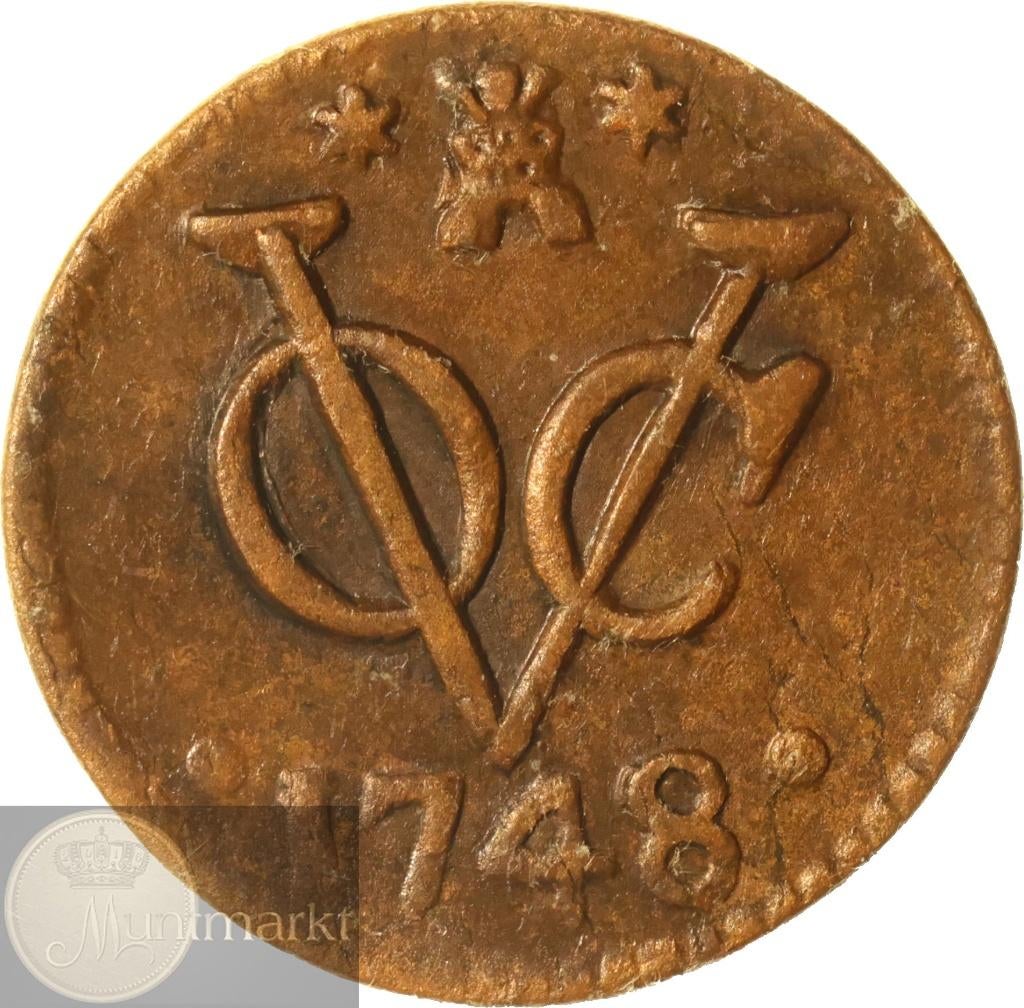 V.O.C. - Zeeland - Duit 1748 over 1747 jaartalwijziging, Ophalen of Verzenden, Vóór koninkrijk, Overige waardes, Losse munt