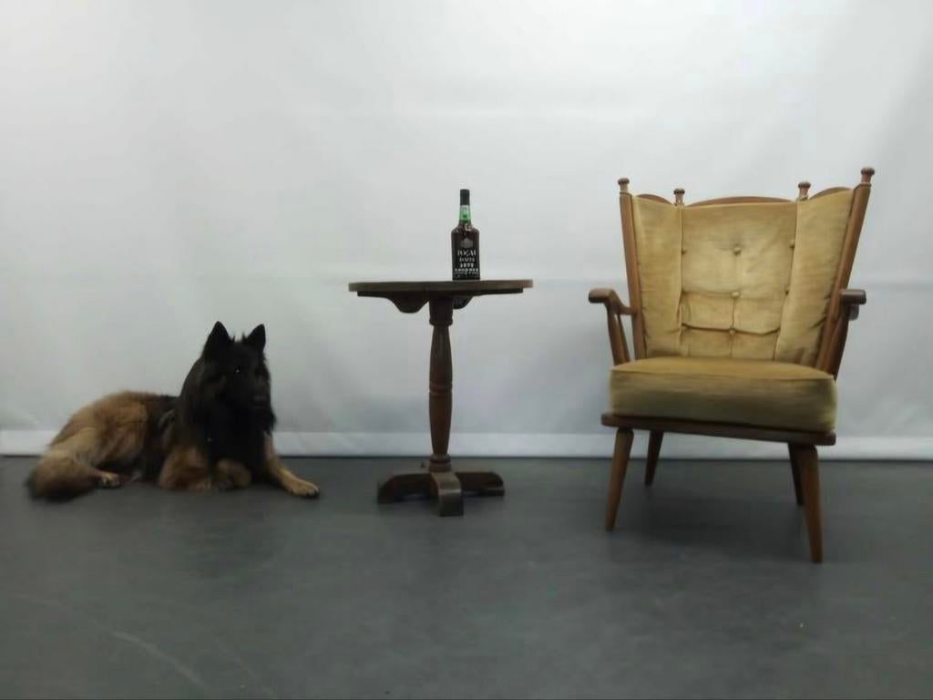 Antieke brocante stoel fauteuil spijlenstoel oorfauteuil, Ophalen, Gebruikt, 100 tot 125 cm, Vintage design Mid Century jaren 30 40 50 60 70 antiek