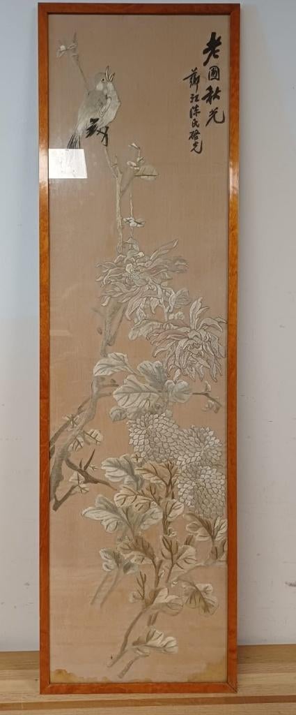 Antiek Japans zijde scroll schilderij, Ophalen of Verzenden