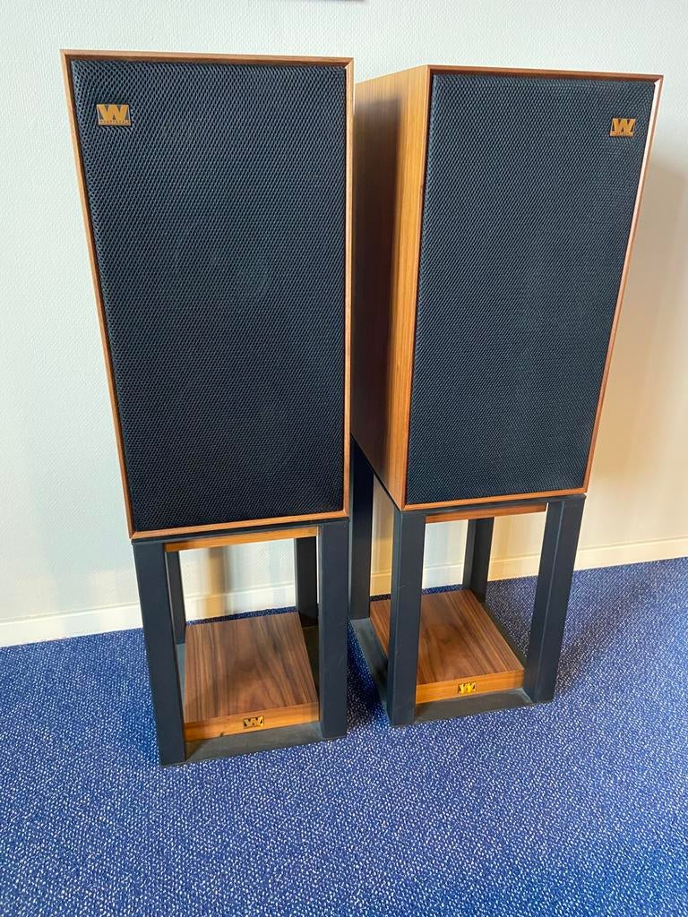 Wharfedale Linton walnut met stands, dozen en accessoires, Audio, Tv en Foto, Luidsprekers, Zo goed als nieuw, 120 watt of meer
