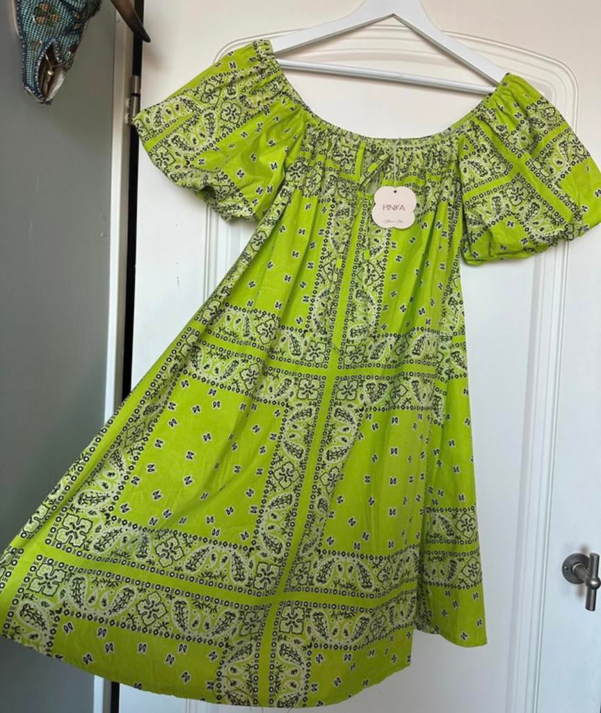 Pinka , groen off shoulder a-lijn jurkje , 38, Kleding | Dames, Jurken, Maat 38/40 (M), Nieuw, Ophalen of Verzenden, Boven de knie